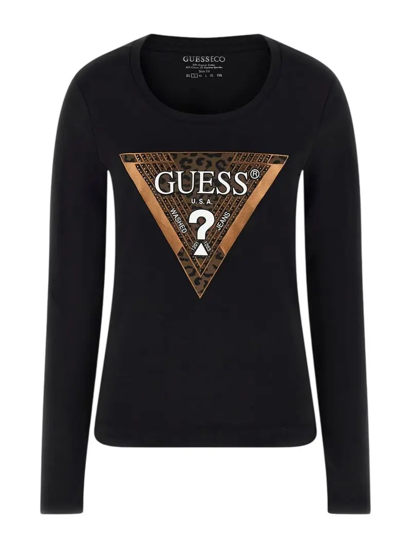 GUESS T-shirt Donna LS CN LEO TRIANGLE TEE W5BI75 J1314 JBLK Jet Black A996