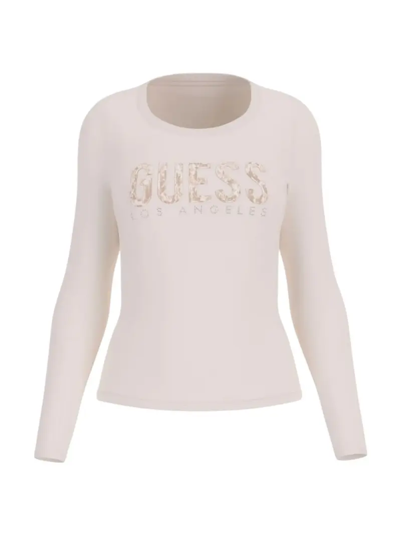 GUESS T-shirt Donna LS CN PYTHON LOGO TEE W5RI66 I3Z14 G012 CREAM WHITE