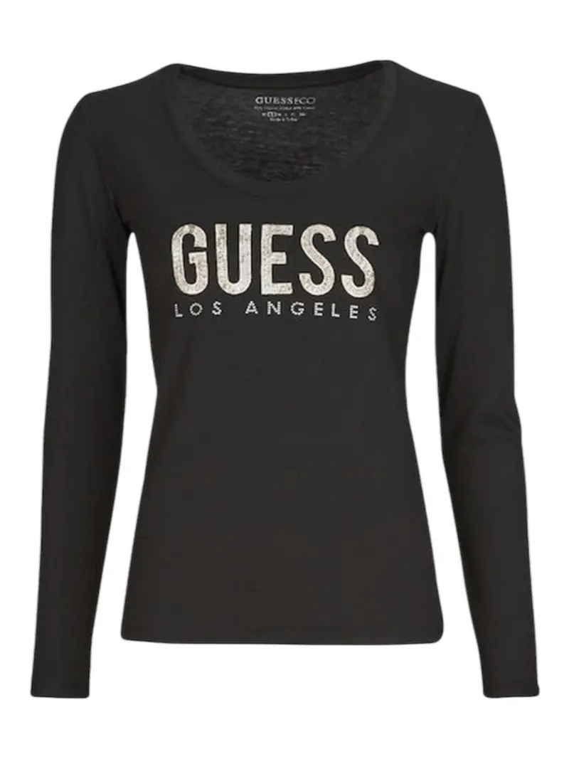 GUESS T-shirt Donna LS CN PYTHON LOGO TEE W5RI66 I3Z14 JBLK Nero