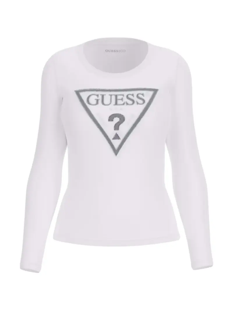 GUESS T-shirt Donna LS CN SHINY TRIANGLE TEE W5RI65 J1314 G011 PURE WHITE