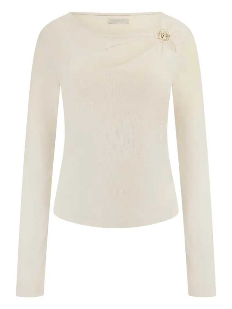 GUESS T-shirt Donna LS ZAMA CUT OUT NECK TOP W5RP12 KAQL2 G1M5 Bianco