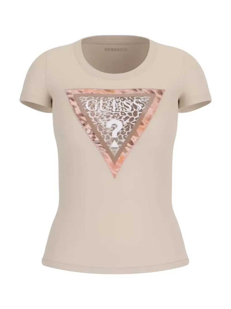 GUESS T-shirt Donna SS CN CHEETA LOGO TRIANGLE TEE W5RI22 J1314 G1M5 PEARL OYSTER