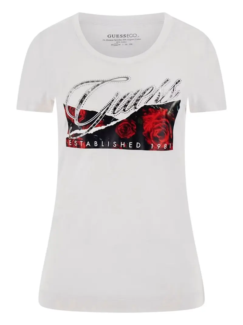 GUESS T-shirt Donna SS CN ROSES PRINT W5RI03 J1314 G011 Bianco