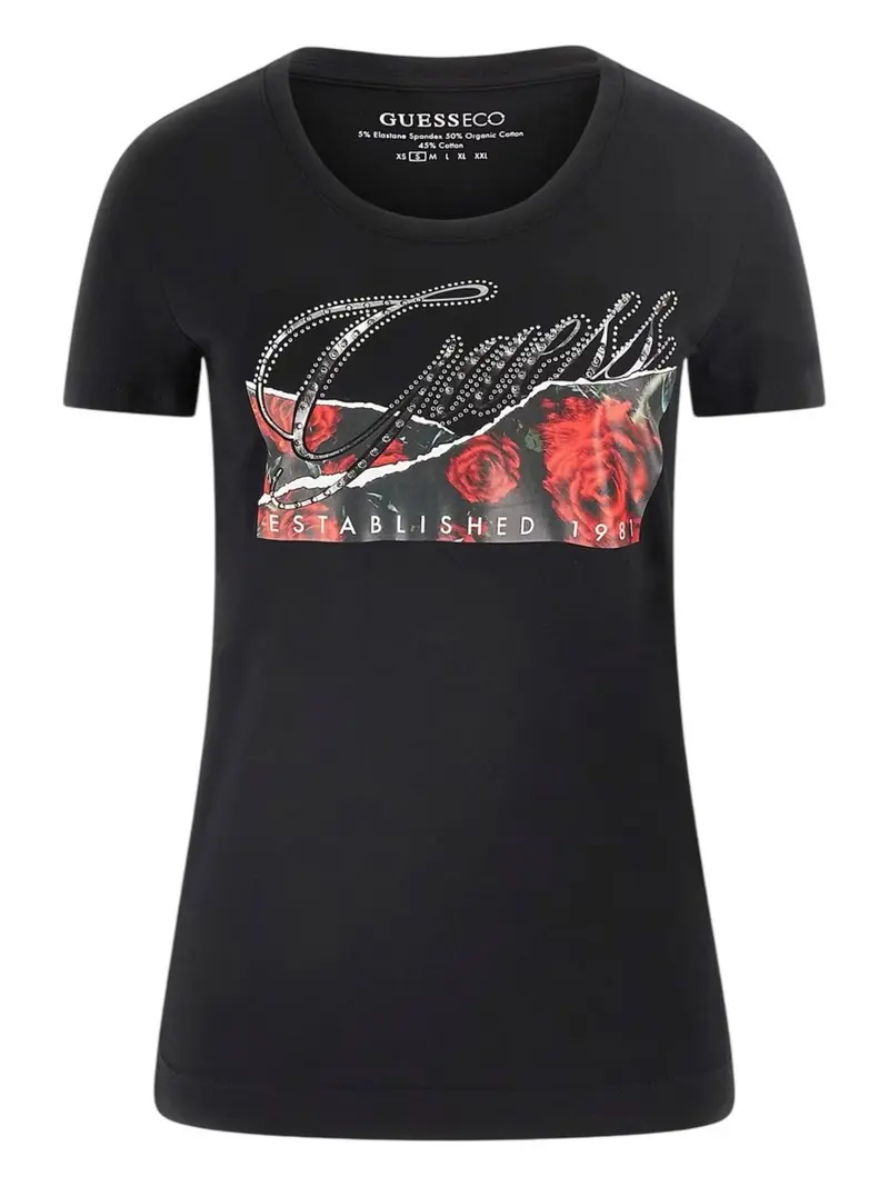 GUESS T-shirt Donna SS CN ROSES PRINT W5RI03 J1314 JBLK Nero