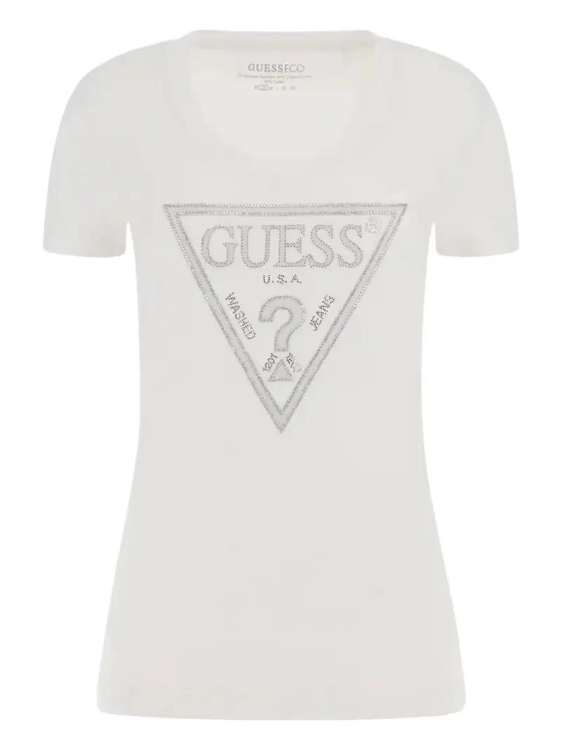 GUESS T-shirt Donna SS CN SHINY TRIANGLE TEE W5RI11 J1314 G011 Bianco