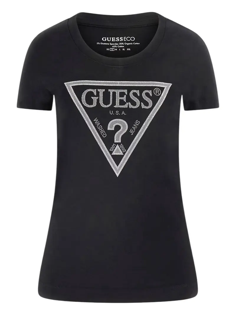 GUESS T-shirt Donna SS CN SHINY TRIANGLE TEE W5RI11 J1314 JBLK Nero
