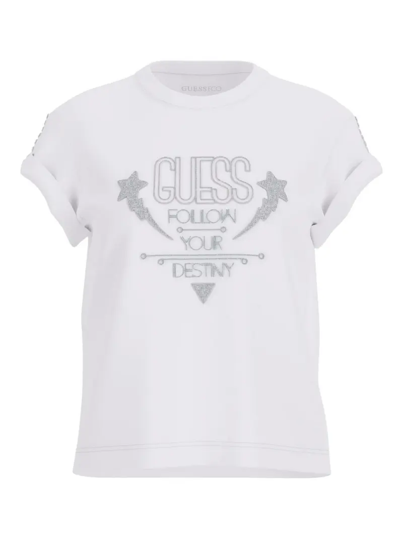 GUESS T-shirt Donna SS CN SLEEVES STRASS DETAIL W5RI06 I3Z14 G011 Bianco