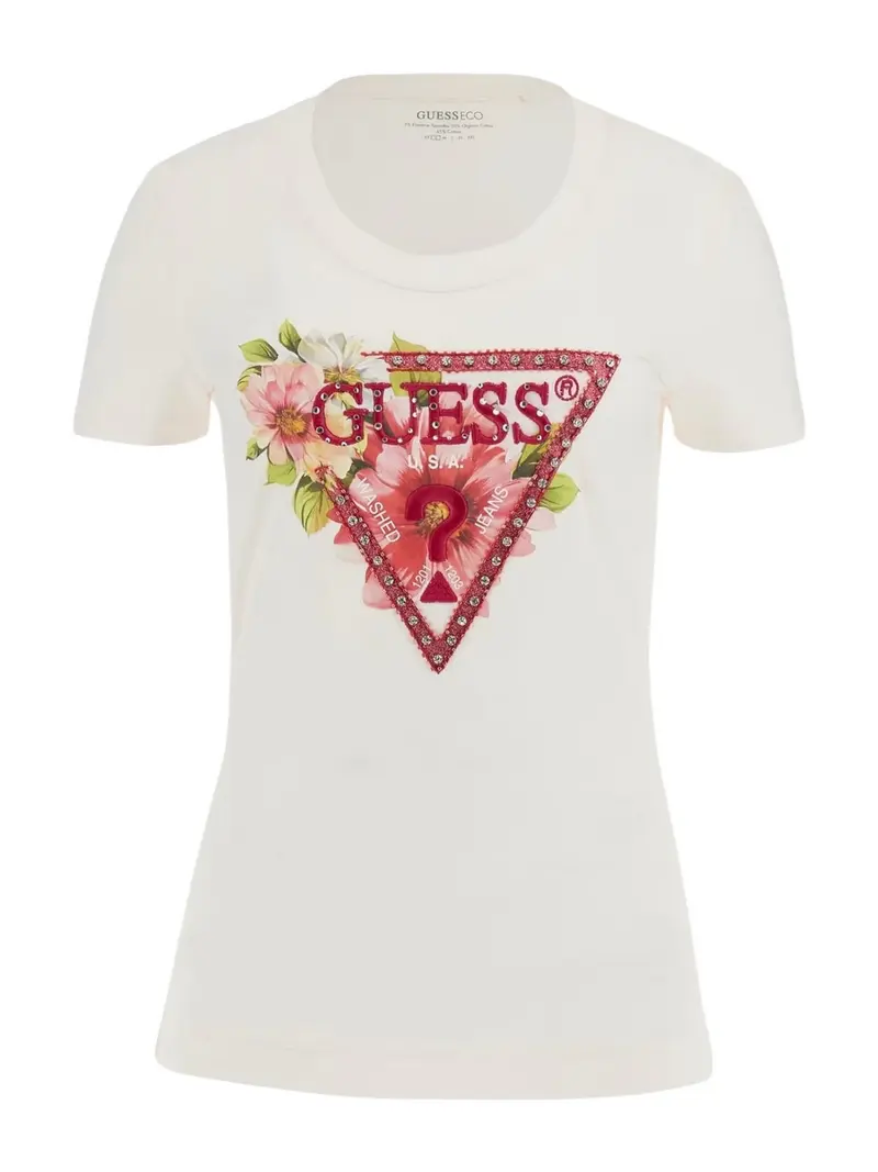 GUESS T-shirt Donna SS CN TRIANGLE BEADS TEE W5GI10 J1314 G012 Bianco
