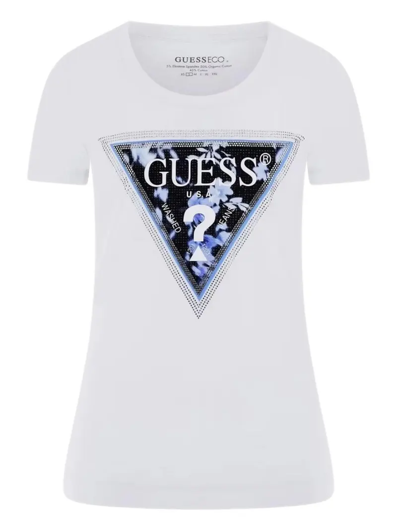 GUESS T-shirt Donna SS CN TRIANGLE FLOWER TEE W5RI00 J1314 G011 Bianco