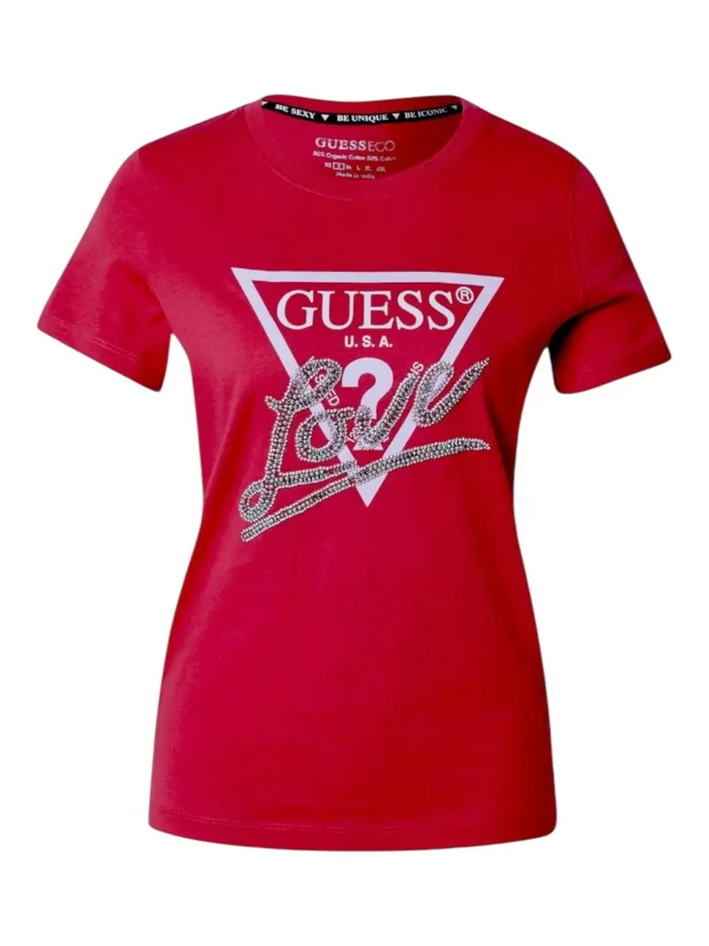 GUESS T-shirt Donna SS CN TRIANGLE LOVE TEE W5RI10 I3Z14 G574 Rosso