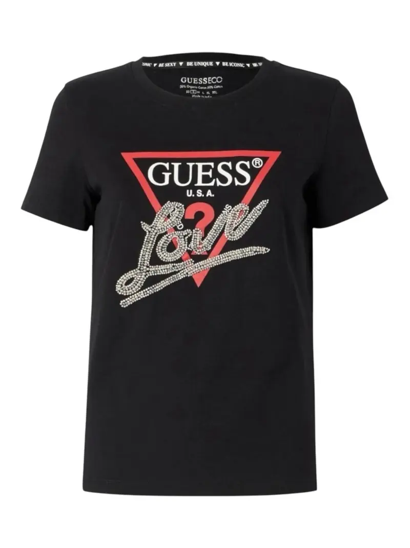 GUESS T-shirt Donna SS CN TRIANGLE LOVE TEE W5RI10 I3Z14 JBLK Nero