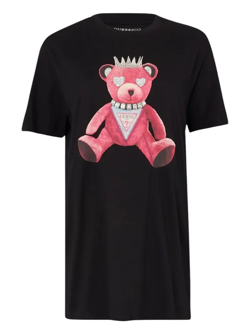 GUESS T-shirt Donna SS PINK BEAR NEW CREW TEE W5RI30 K9RM1 JBLK Nero