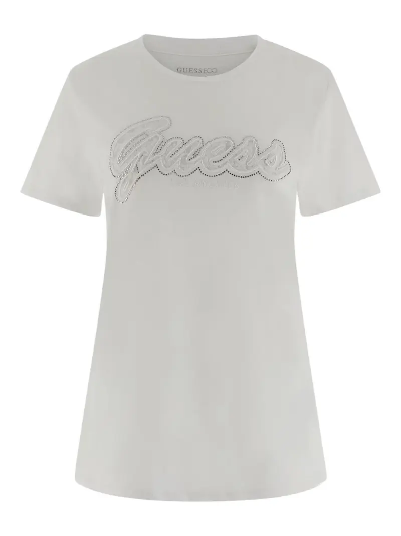GUESS T-shirt Donna SS SCRIPT LACE LOGO EASY TEE W5RI08 K9RM1 G011 Bianco