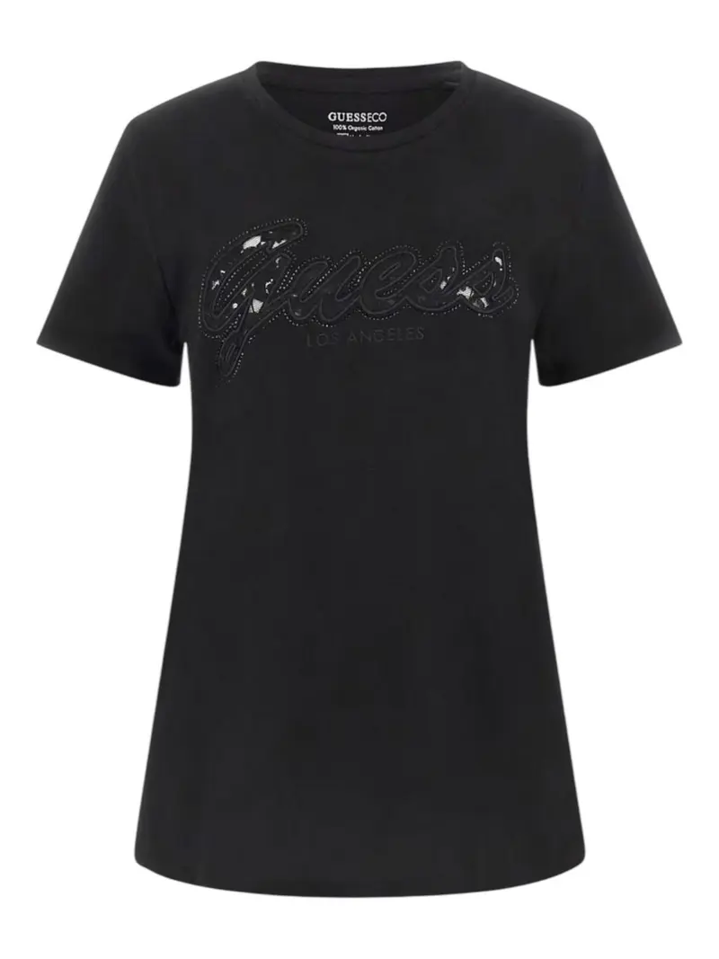 GUESS T-shirt Donna SS SCRIPT LACE LOGO EASY TEE W5RI08 K9RM1 JBLK Nero