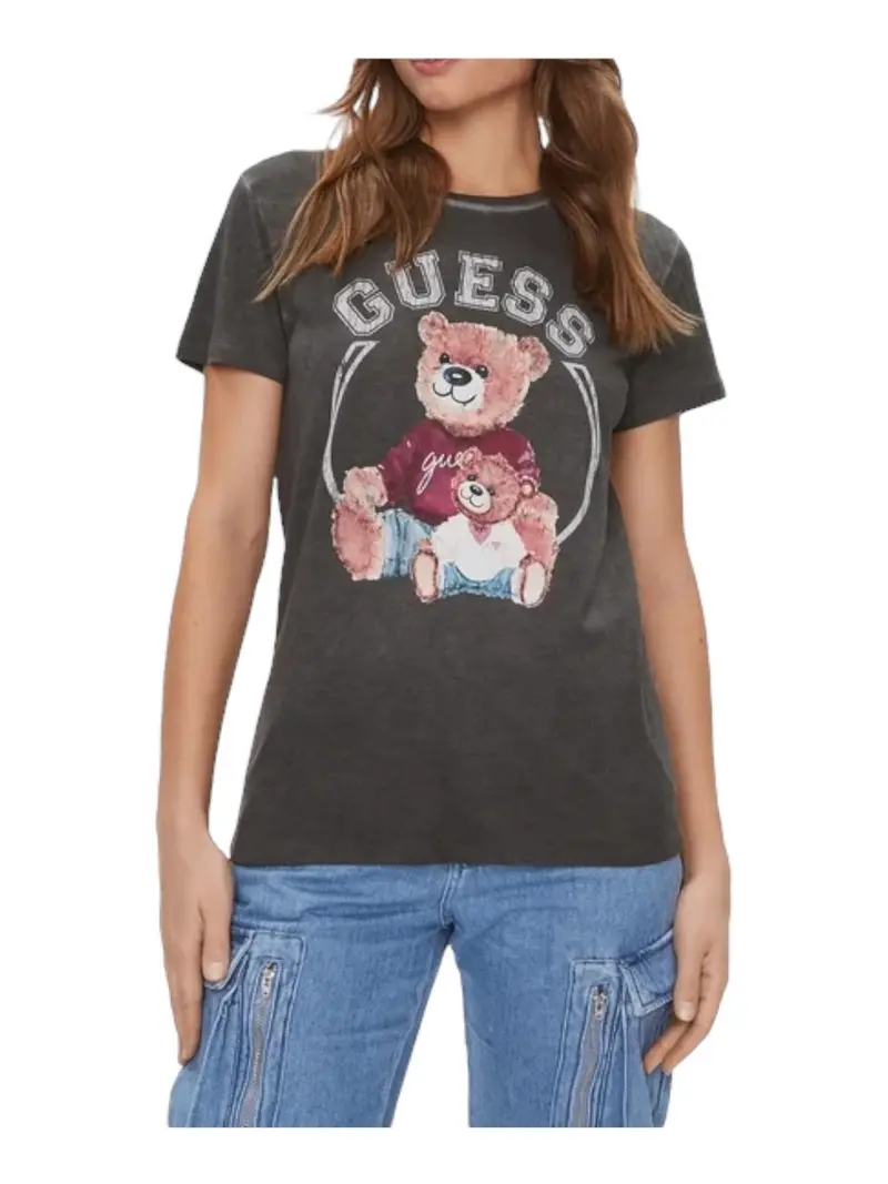 GUESS T-Shirt e Polo Donna Ss Varsity Bear Logo W4RI86 K9SN1 JTMU Nero