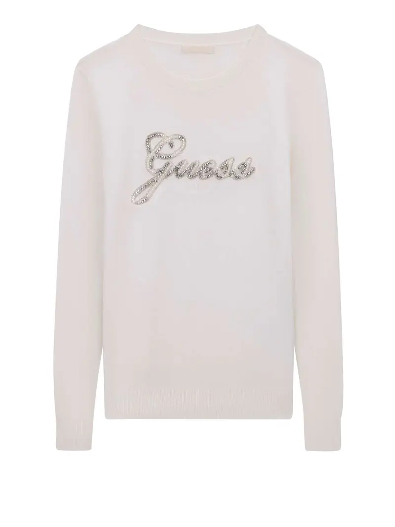 Guess T-Shirt Ls Cn Georgia Logo Swtr - Bianco