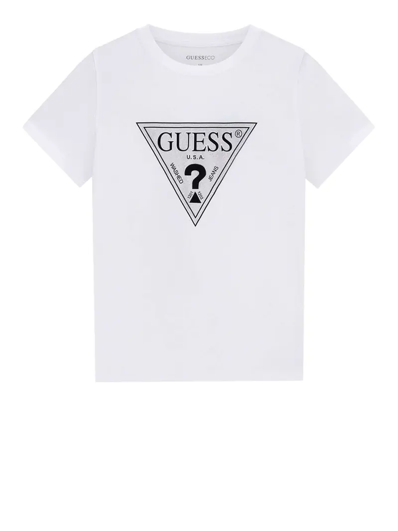Guess T-Shirt Ss Cn Crystals Triangle Tee - Bianco