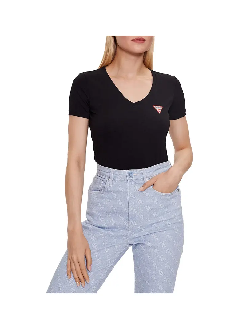 Guess T-Shirt Ss Vn Mini Triangle Donna Nero