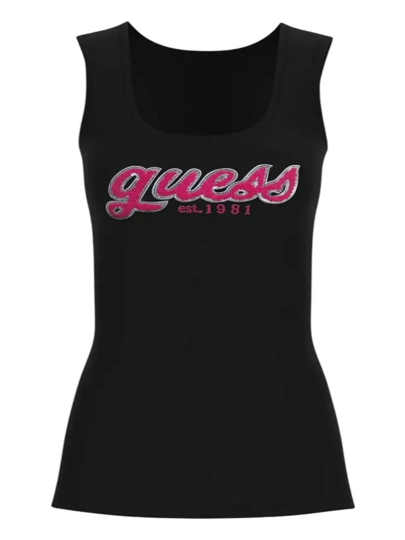 GUESS Top Donna CHENILLE LOGO TANK TOP RIB W5RP03 KA0H1 JBLK Nero