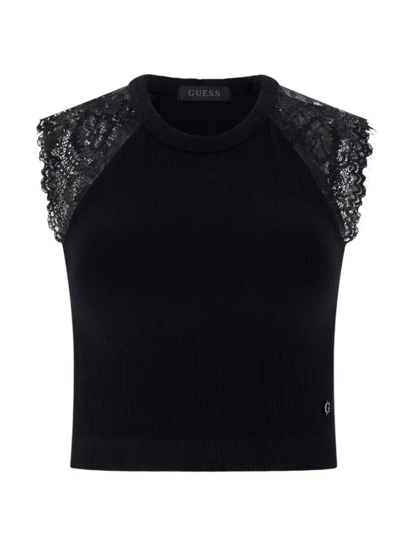 GUESS Top Donna MILLIE SEAMLESS LACE SWTR TOP W6GZ01 Z0606 JBLK Jet Black A996