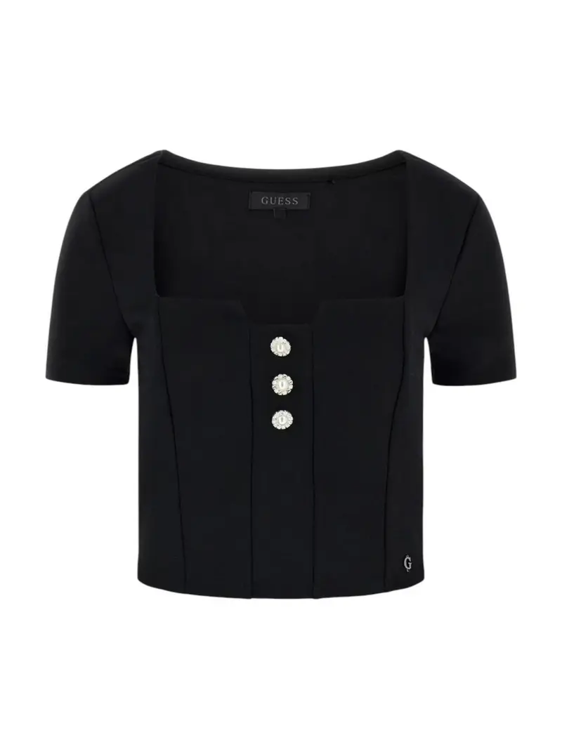 GUESS Top Donna SS SQUARE NK EVELINA TOP W6RP08 KCBO2 JBLK Jet Black A996