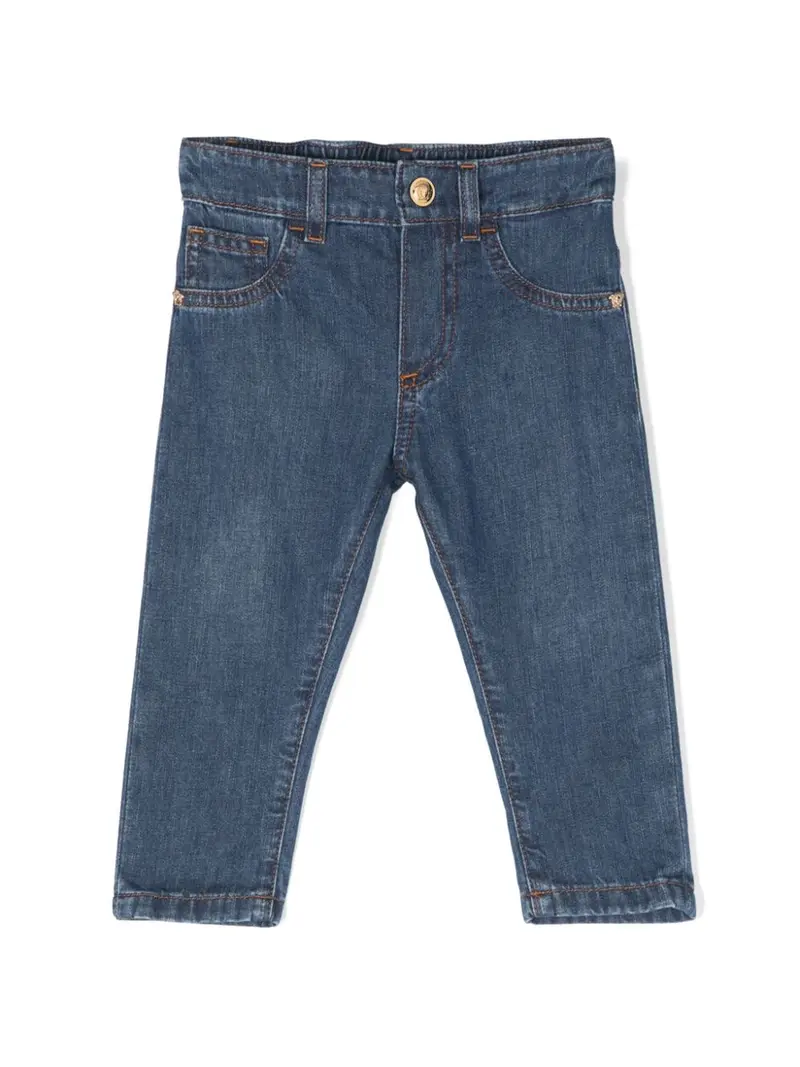 Jeans blu per neonato in denim