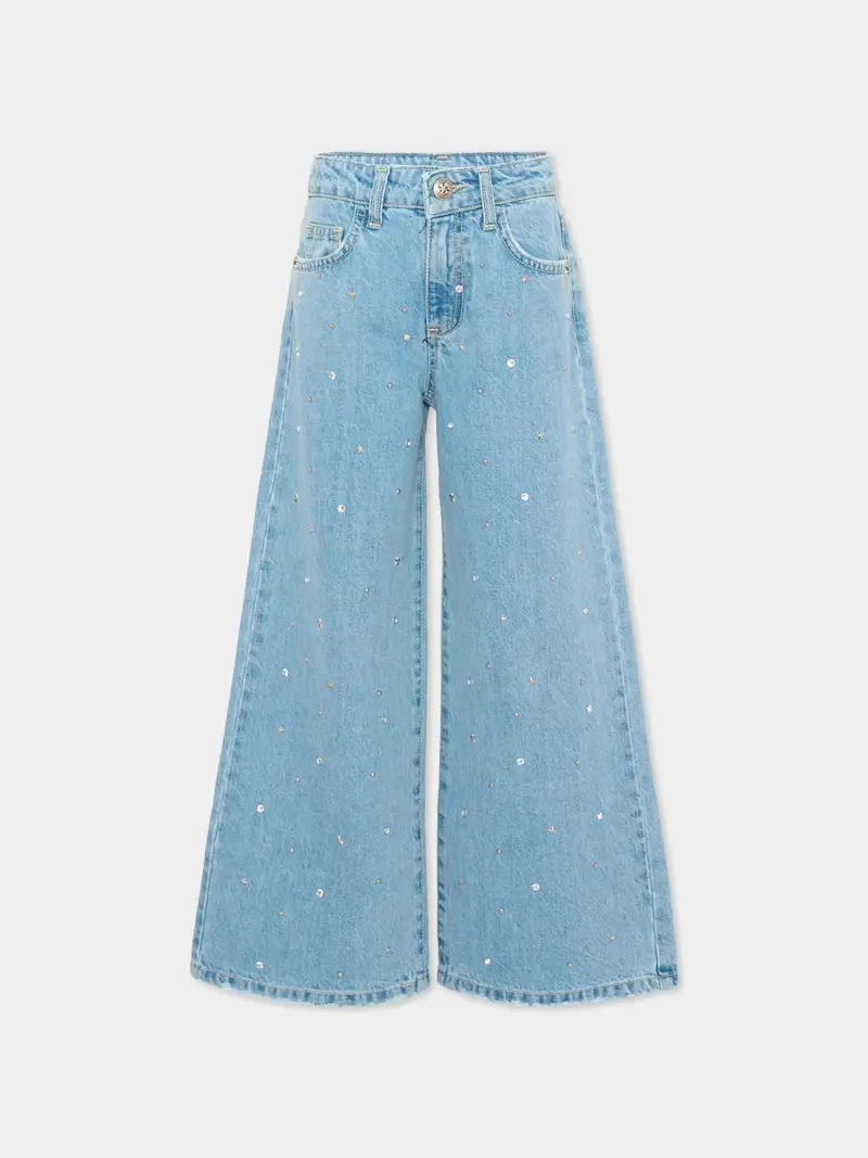 Jeans denim con strass
