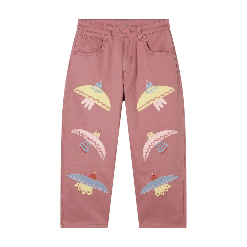 Jeans in Denim con Ricamo Colomba