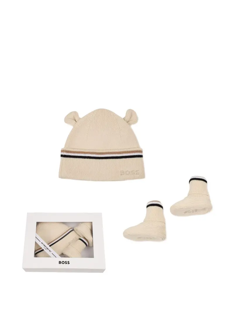 Kit cappello/calze beige per neonato