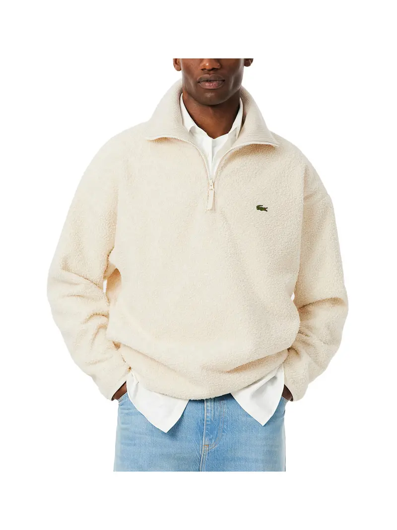 Lacoste Felpa in pile a collo alto con zip Bianco