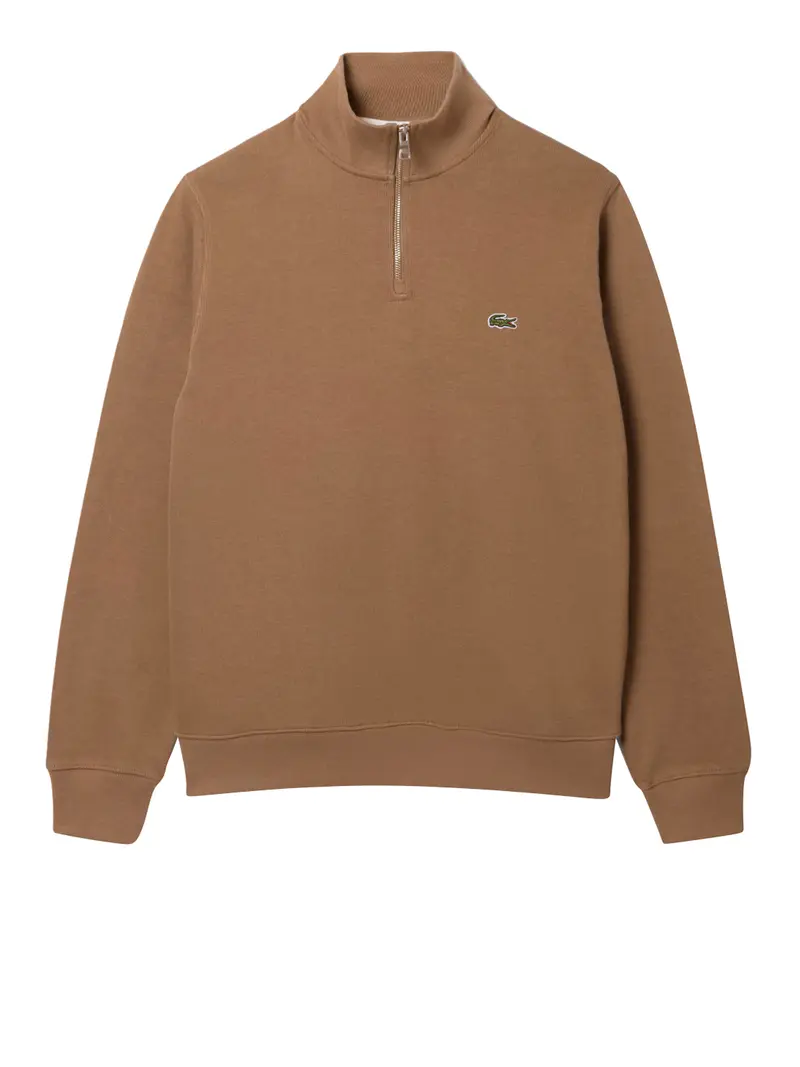 Lacoste Felpa Interlock A Collo Alto Con Zip - Marrone