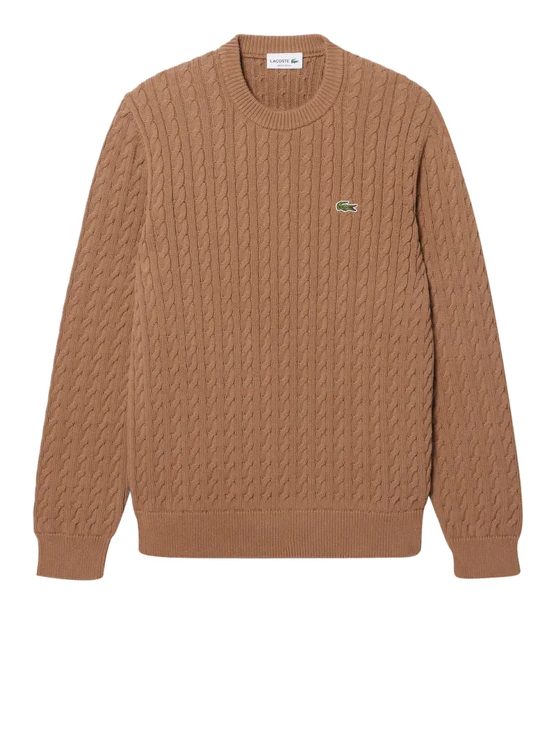 Lacoste Maglione Logo Iconico Frontale Marrone Chiaro