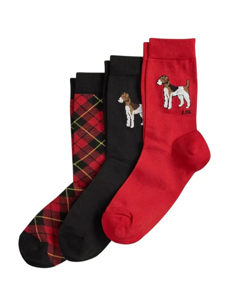 LAUREN RALPH LAUREN Calzini Donna LRL DOG 3PK-CREW SOCK-3 PACK 454P02610 001 BLACK ASSORTED