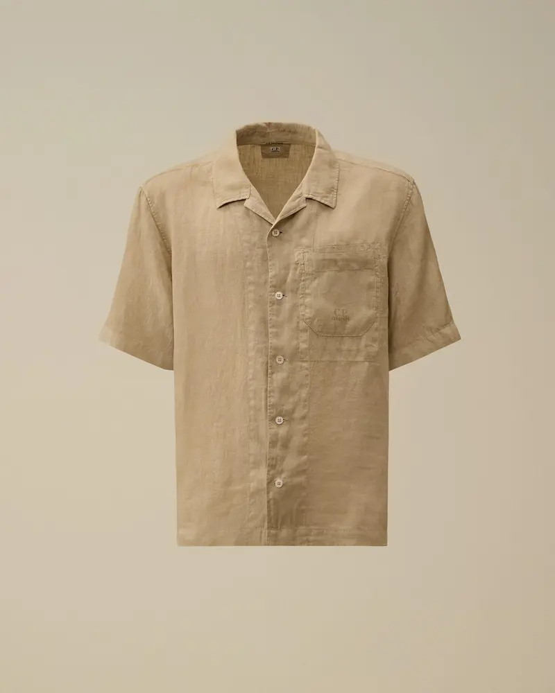 Linen boxy short sleeve button shirt