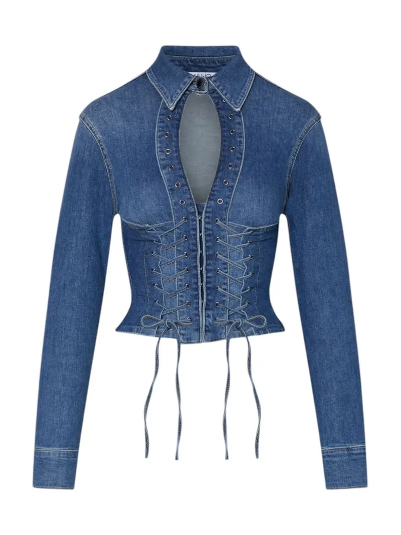 LIU JO feat. ELODIE Camicia Donna  UA6507D0399 79157 Den.md.Blue intrecci