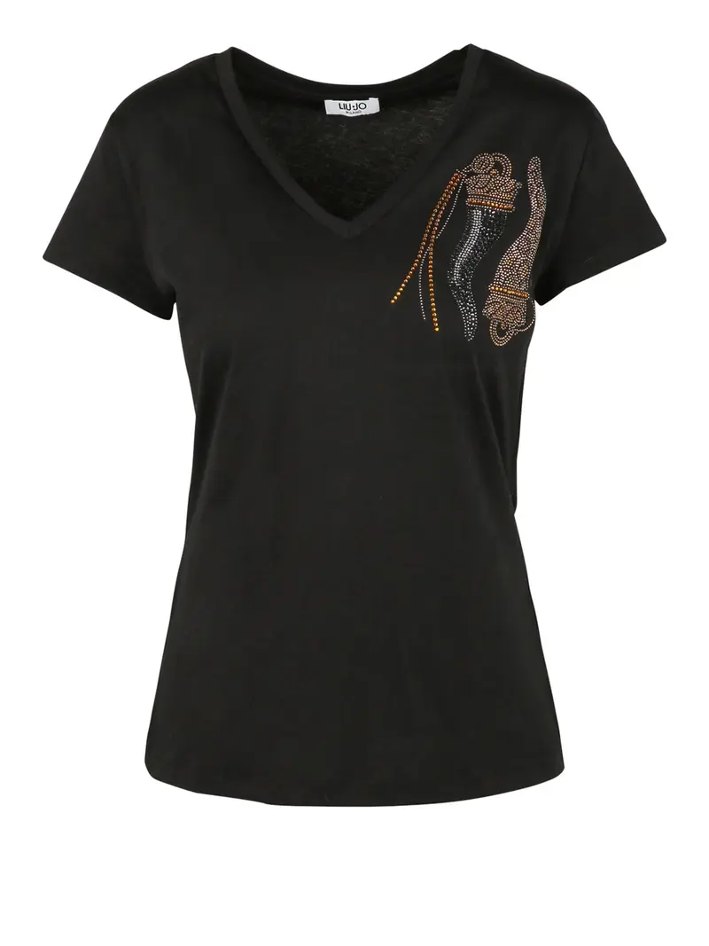 Liu Jo T-Shirt Strass Frontale Nero