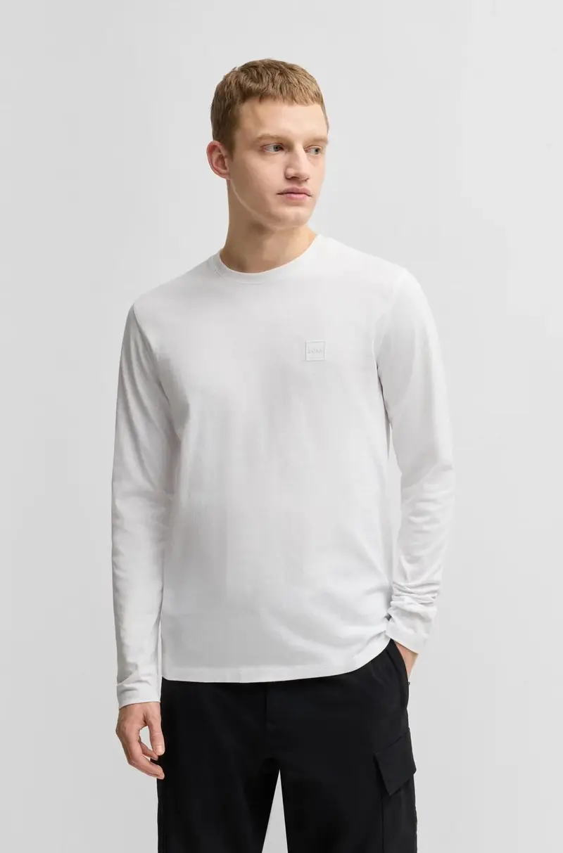 Maglia a maniche lunghe in cotone con toppa con logo intessuta