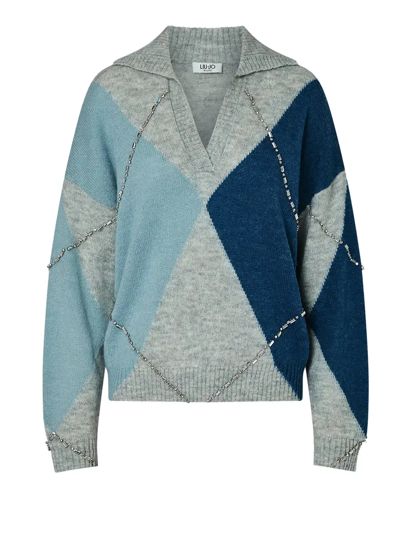 Maglia Argyle Con Ricami Gioiello Liu Jo - Blu