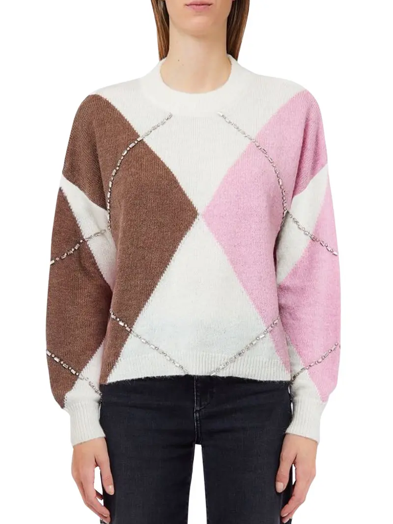 Maglia Argyle Con Ricami Gioiello Liu Jo - Rosa