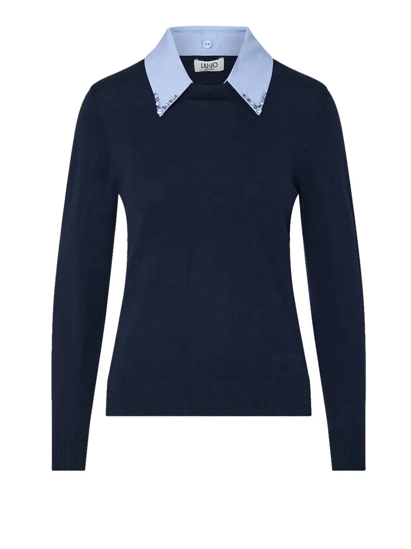 Maglia Con Dettaglio Popeline Liu Jo - Nuit Noir/Pop Dusk