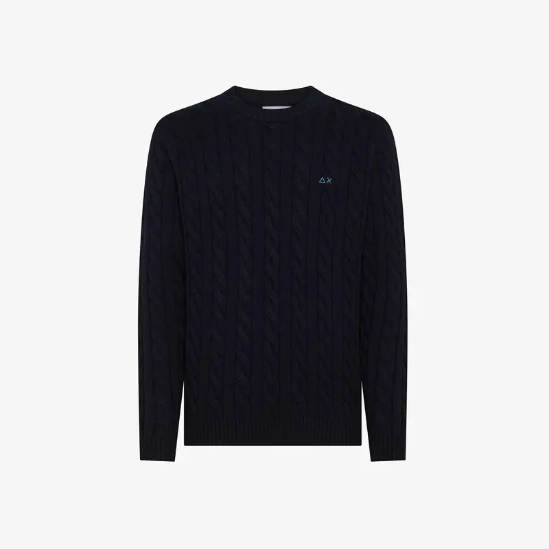 Maglia girocollo in misto lana a trecce