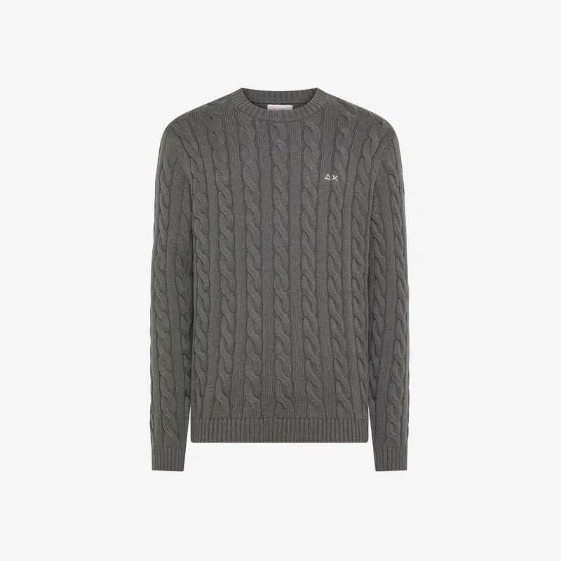 Maglia girocollo in misto lana a trecce