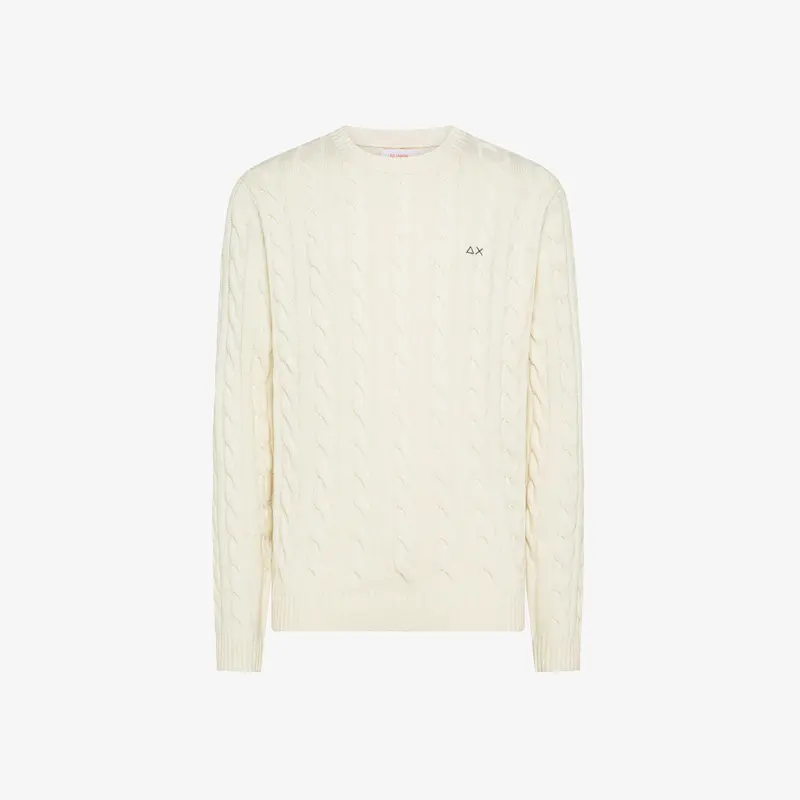 Maglia girocollo in misto lana a trecce