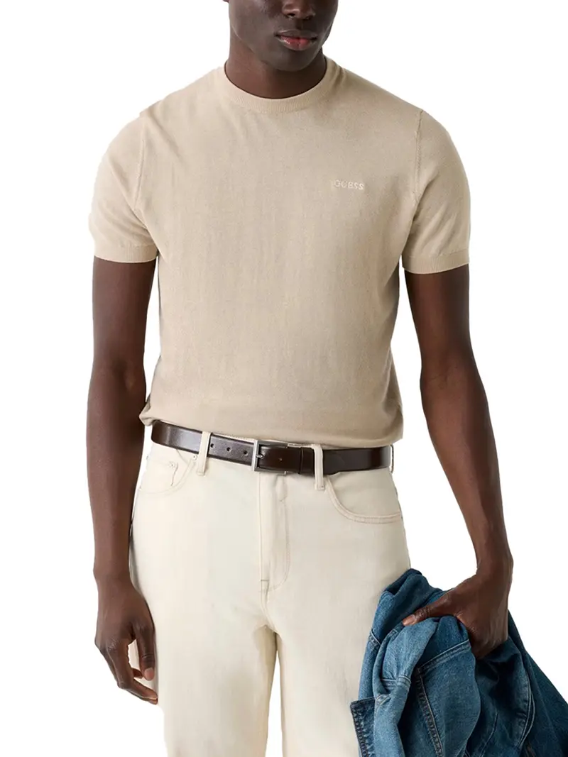 Maglia Guess Con Logo Lavorato A Maglia - Beige