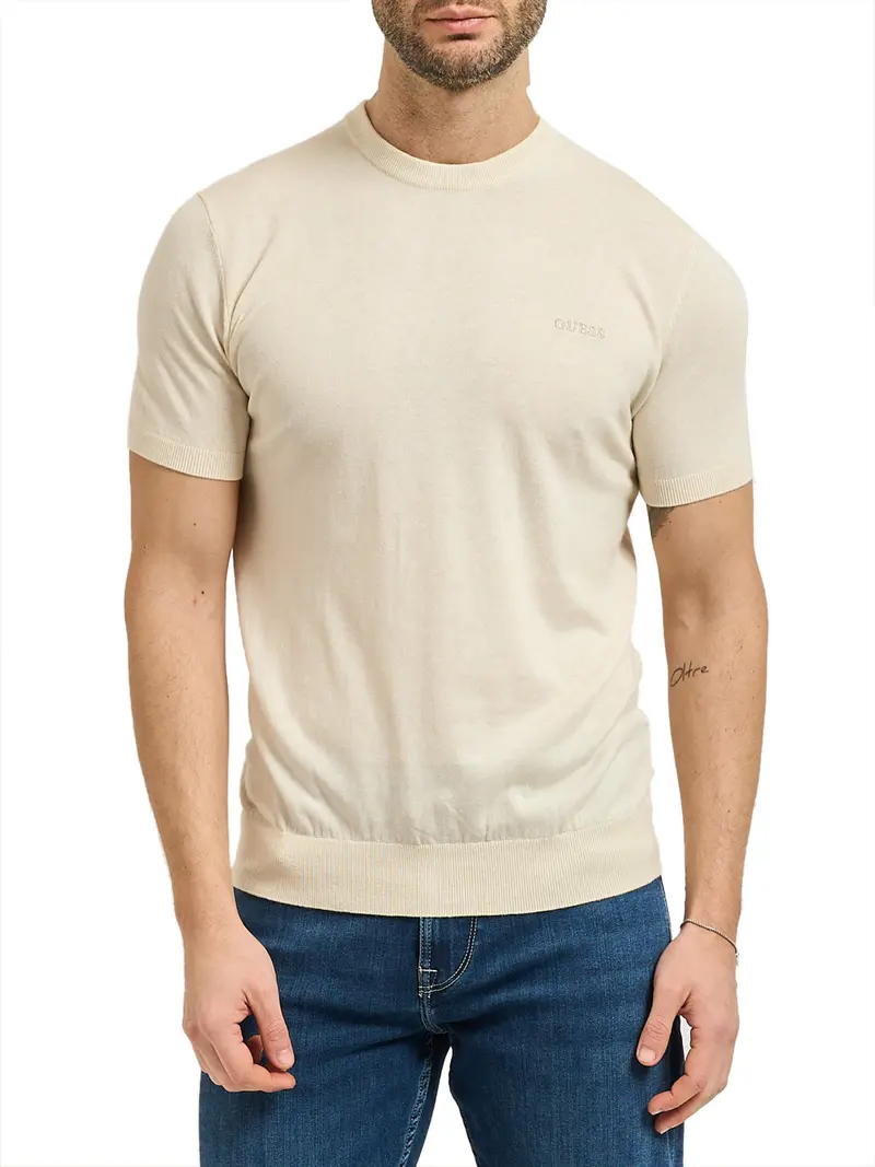 Maglia Guess Lewis Cn Ss Cotton - Vaniglia/Crema