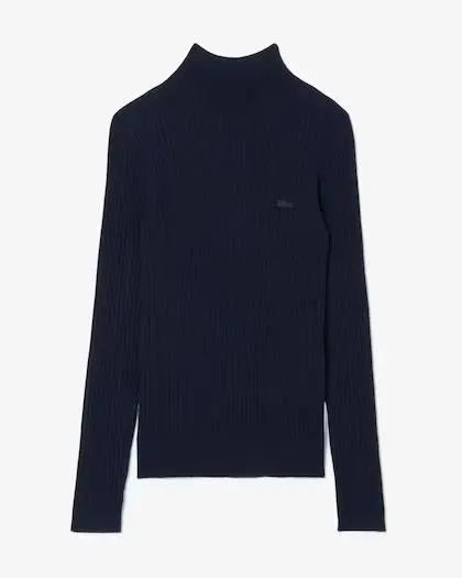 Maglione a collo alto in lana merinos a coste