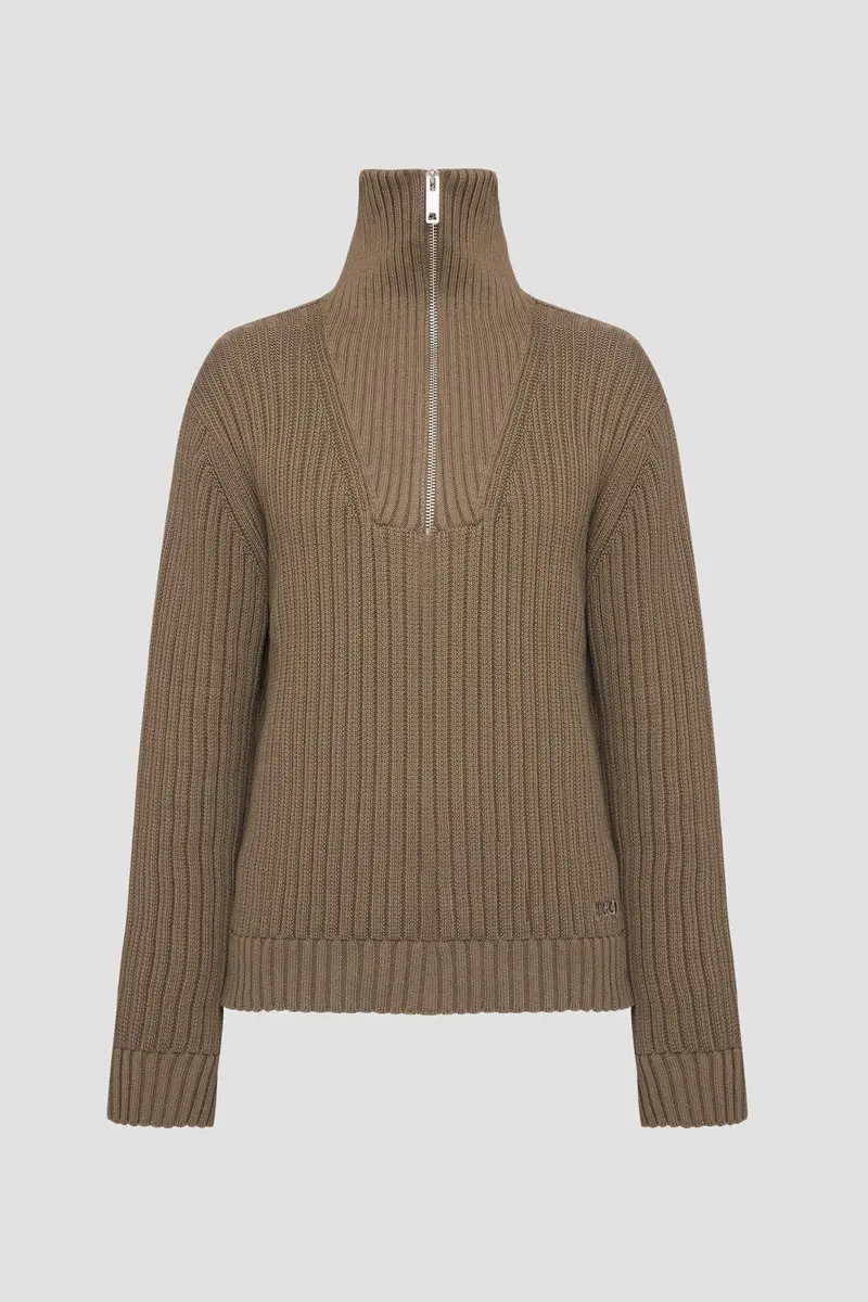 Maglione a coste con zip