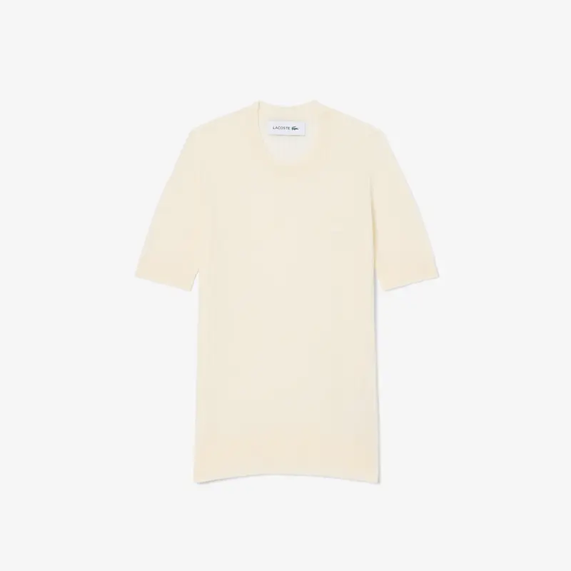 Maglione a maniche corte in lana merinos a coste