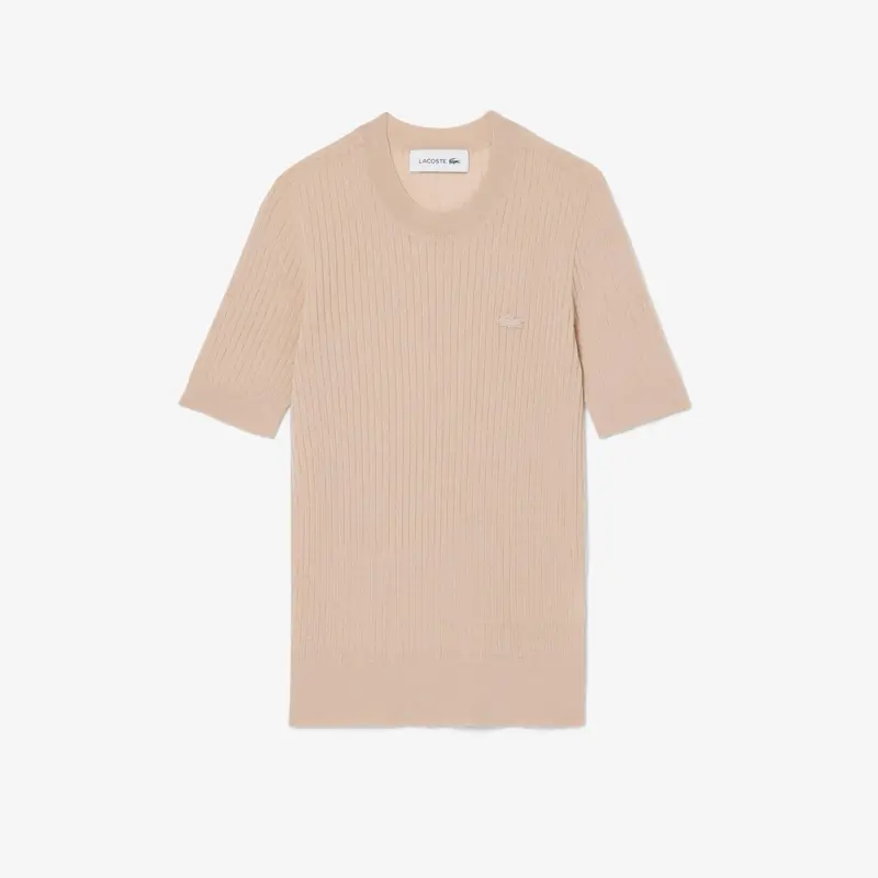 Maglione a maniche corte in lana merinos a coste