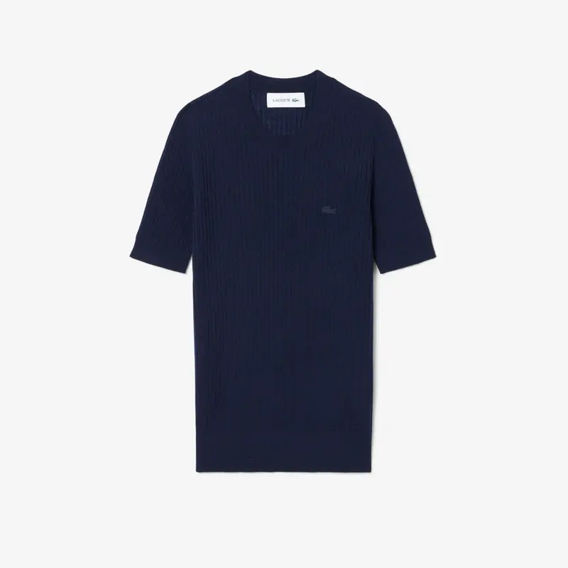 Maglione a maniche corte in lana merinos a coste